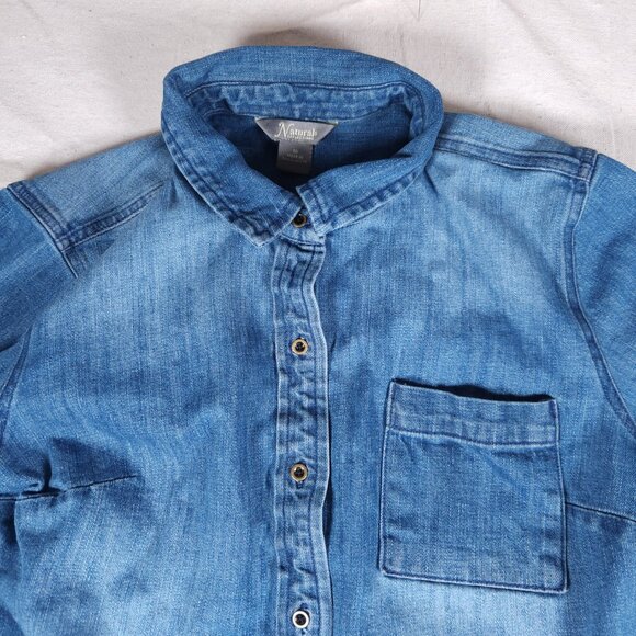 Natural Reflections Denim Shirt Dress Tunic Womens 16 Blue Raw Hem Boho Grunge - Picture 12 of 16
